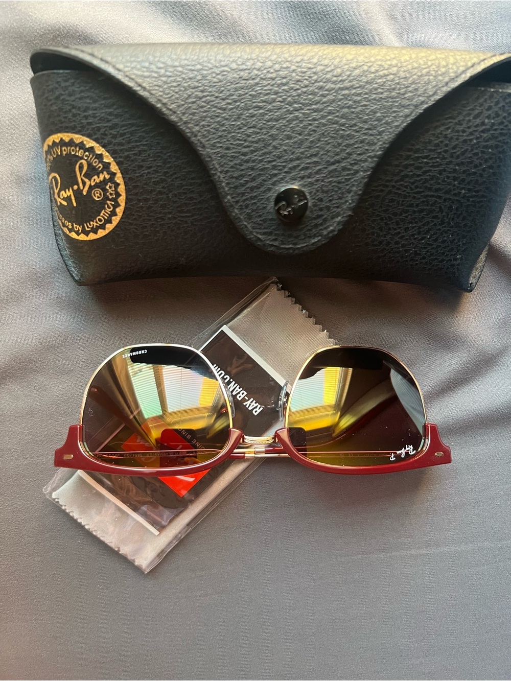 Ray-Ban Sunglasses CHROMANCE - New Clubmaster RB4416-F / Red NEW - Picture 2 of 8